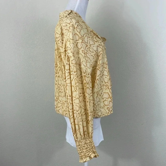 Faithfull the brand yellow snake print tie front long sleeve blouse size 4 - Picture 2 of 9